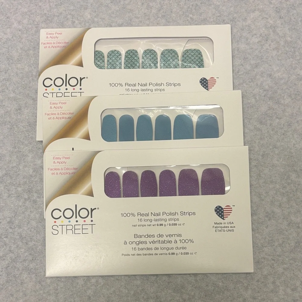 Buy 2 get 1 free( Color street Street Teal, Blue, and Purple Nail Strips - Picture 1 of 6